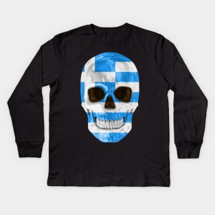 Greece Flag Skull - Gift for Greek With Roots From Greece Kids Long Sleeve T-Shirt